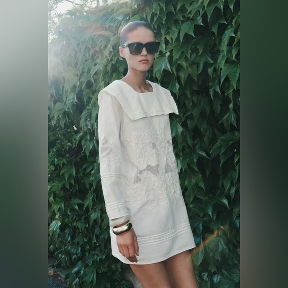 Zara Dresses & Skirts - Zara White Long Sleeve Dress linen 15% and 85% cotton